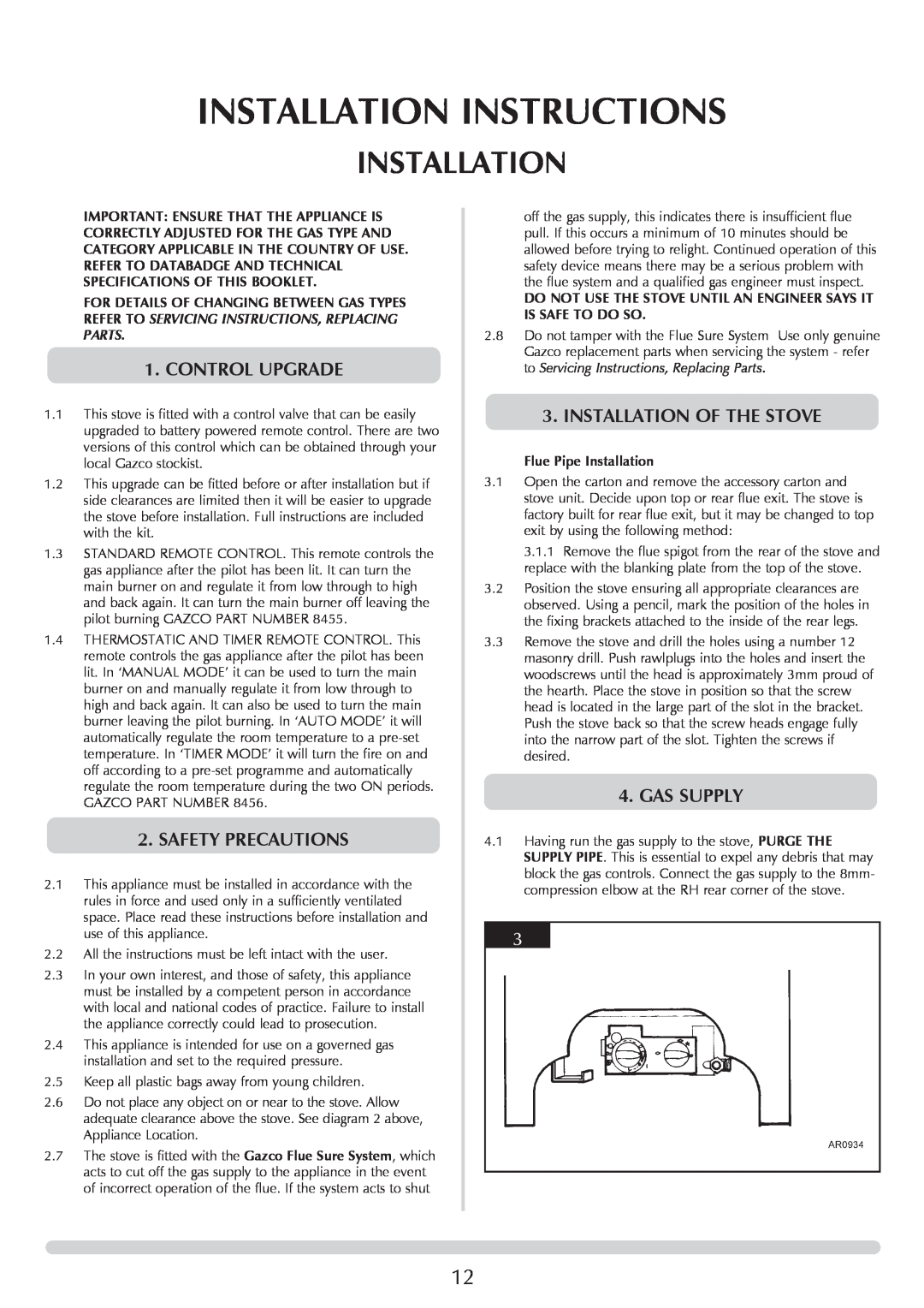 Stovax 8543-P8543, 8522-P852 Installation Instructions, Control Upgrade, Safety Precautions, Installation Of The Stove 