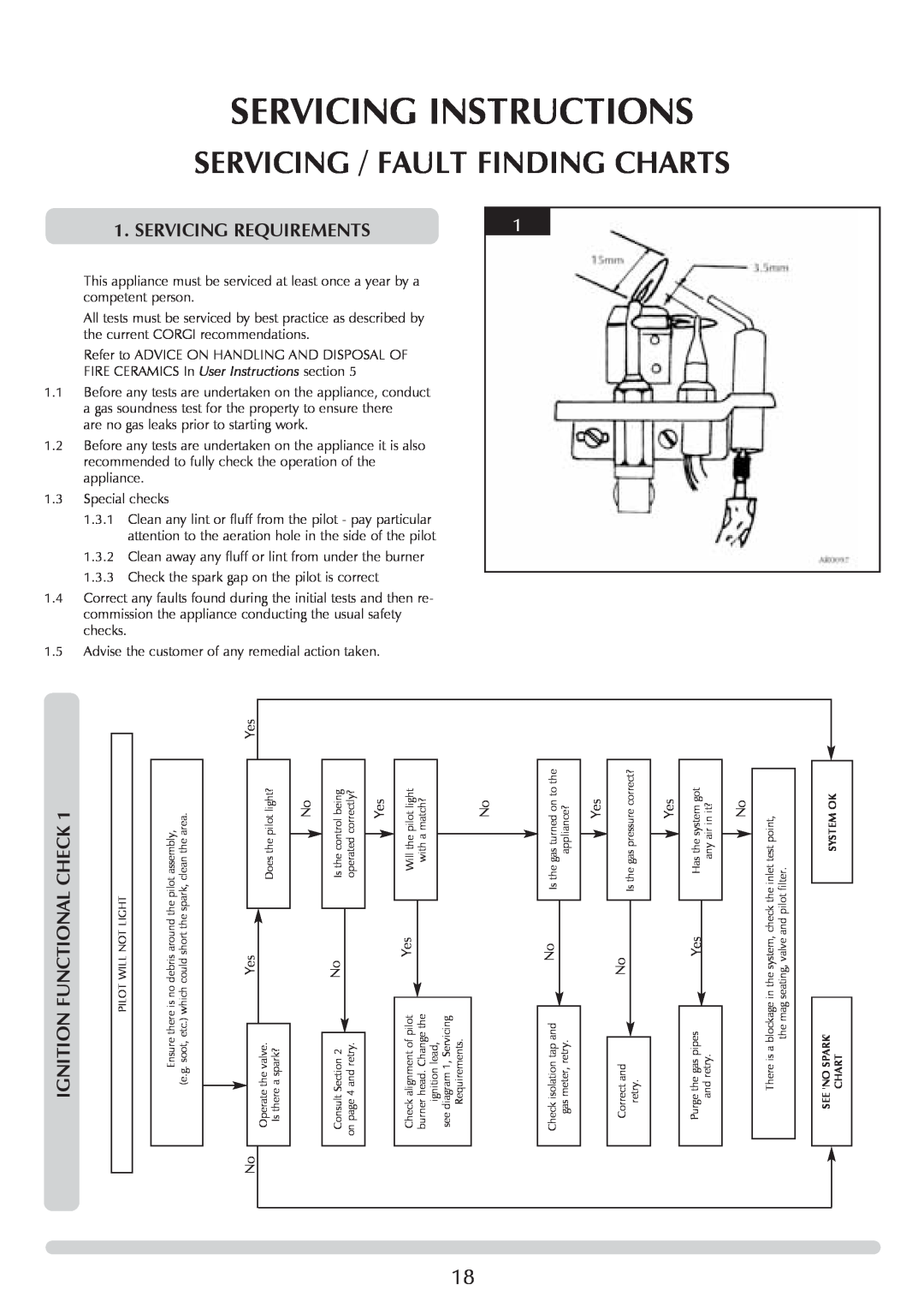 Stovax 8522-P852, CLARENDON 8541-P8541 Servicing Instructions, Servicing / Fault Finding Charts, Servicing Requirements 