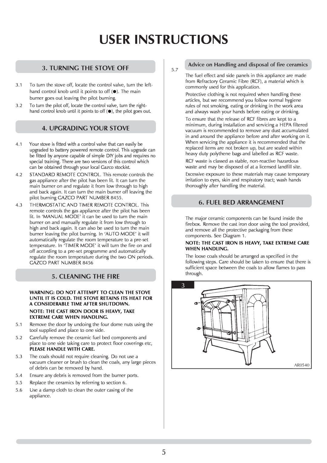 Stovax 8519-P8519 User Instructions, Turning The Stove Off, Upgrading Your Stove, Cleaning The Fire, Fuel Bed Arrangement 