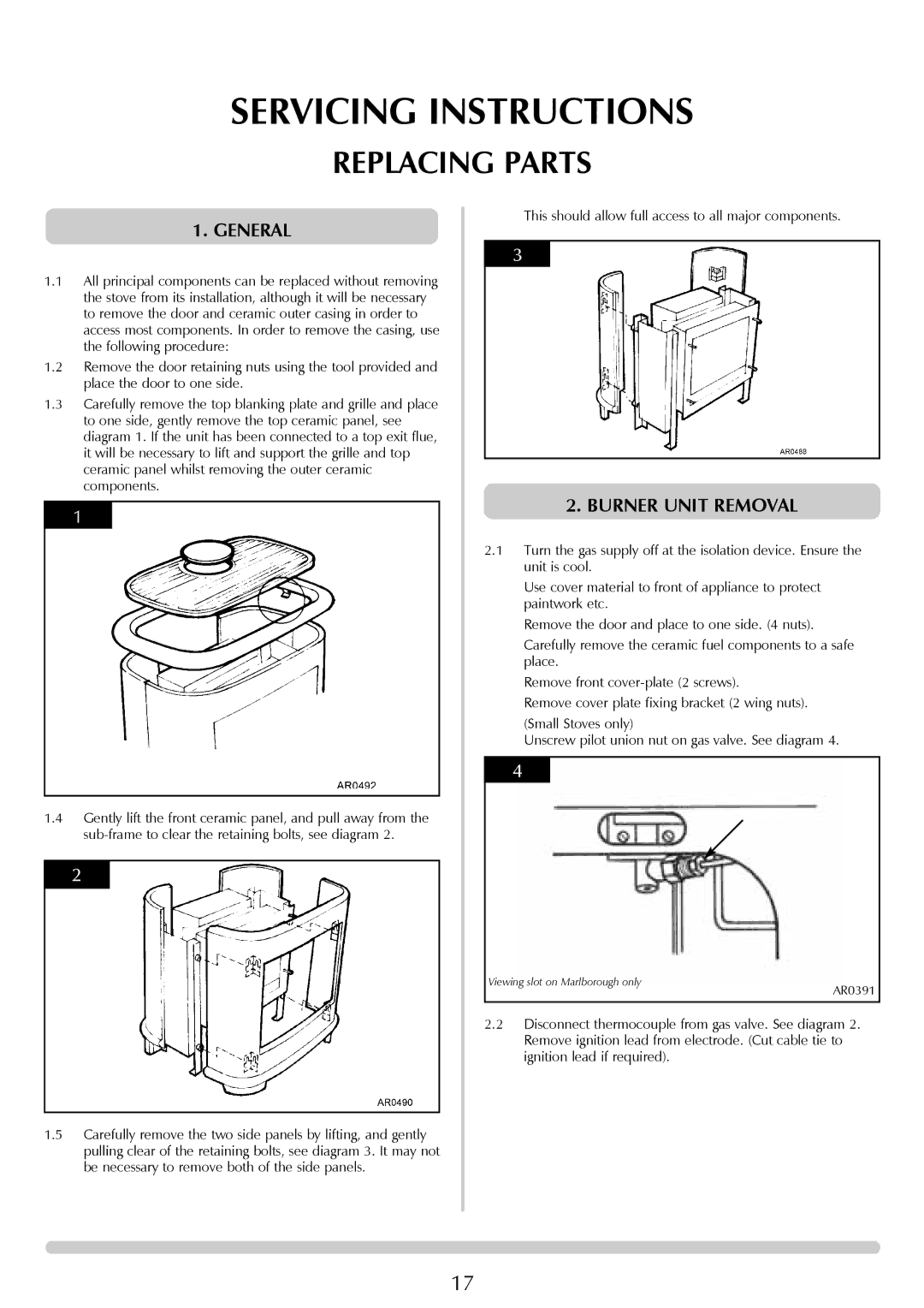 Stovax Coal Effect Stove Range Conventional Flue manual Replacing Parts, Burner Unit Removal 