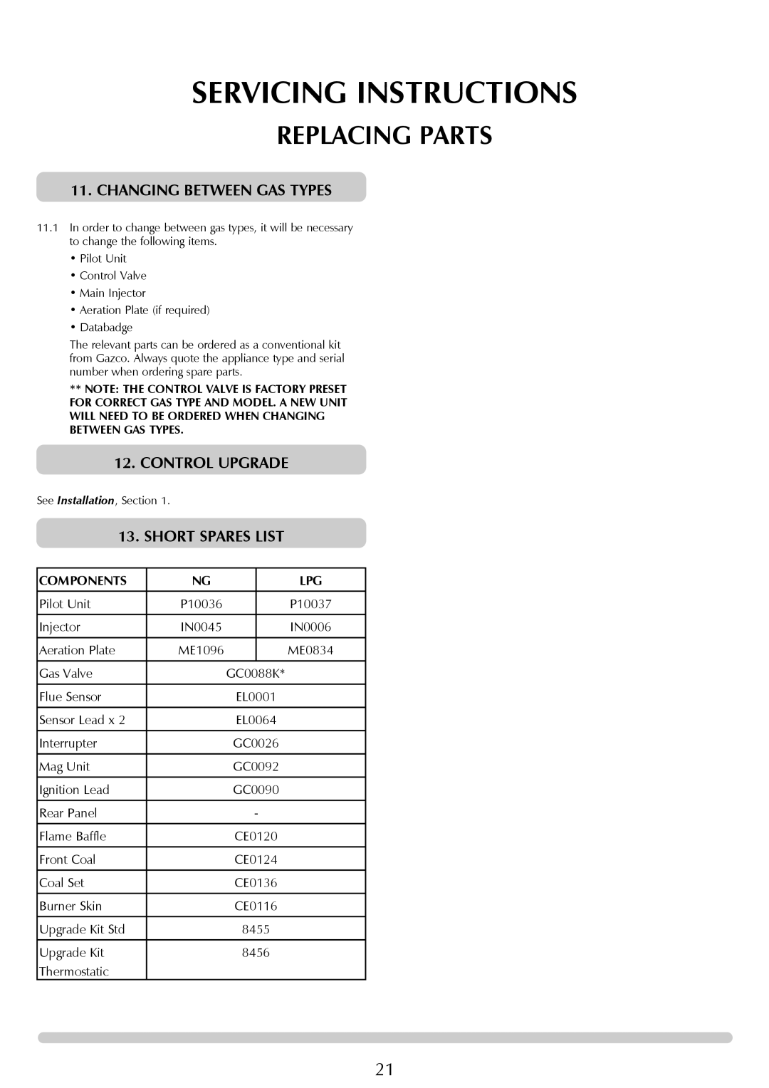 Stovax Coal Effect Stove Range Conventional Flue manual Changing Between GAS Types, Short Spares List 