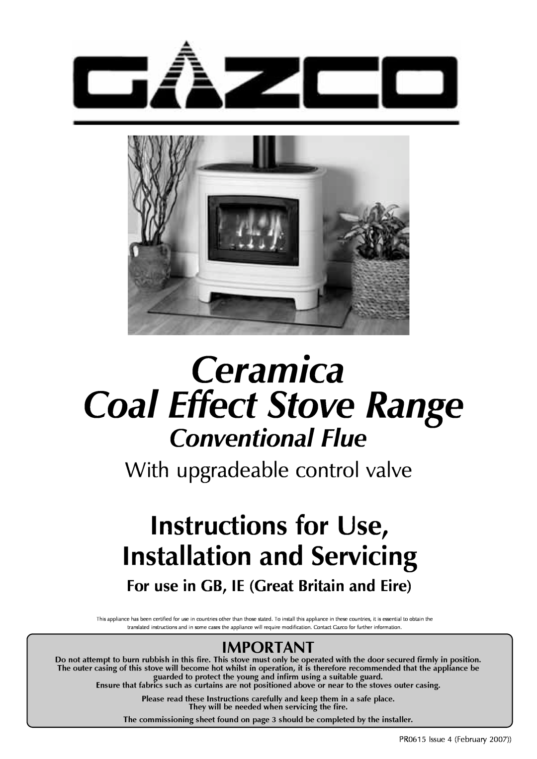 Stovax Coal Effect Stove Range Conventional Flue manual Ceramica Coal Effect Stove Range, With upgradeable control valve 
