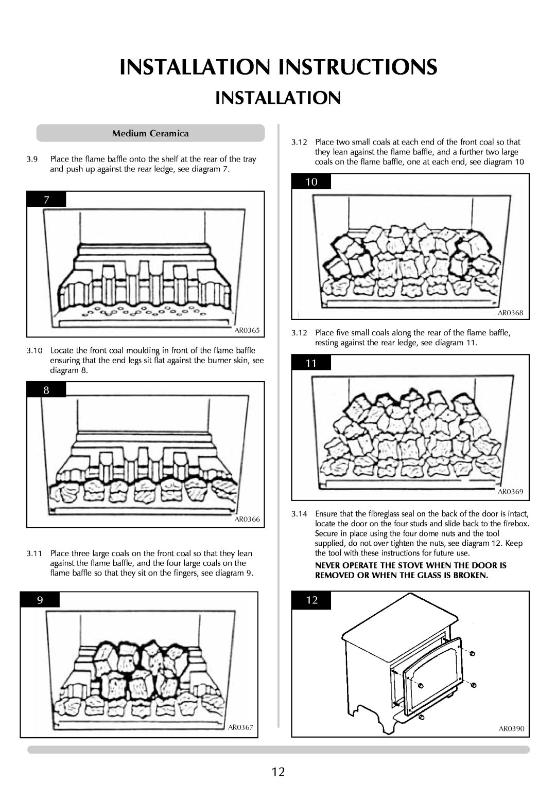 Stovax Coal Effect Stove Range Conventional Flue manual Installation Instructions, Medium Ceramica, AR0365 