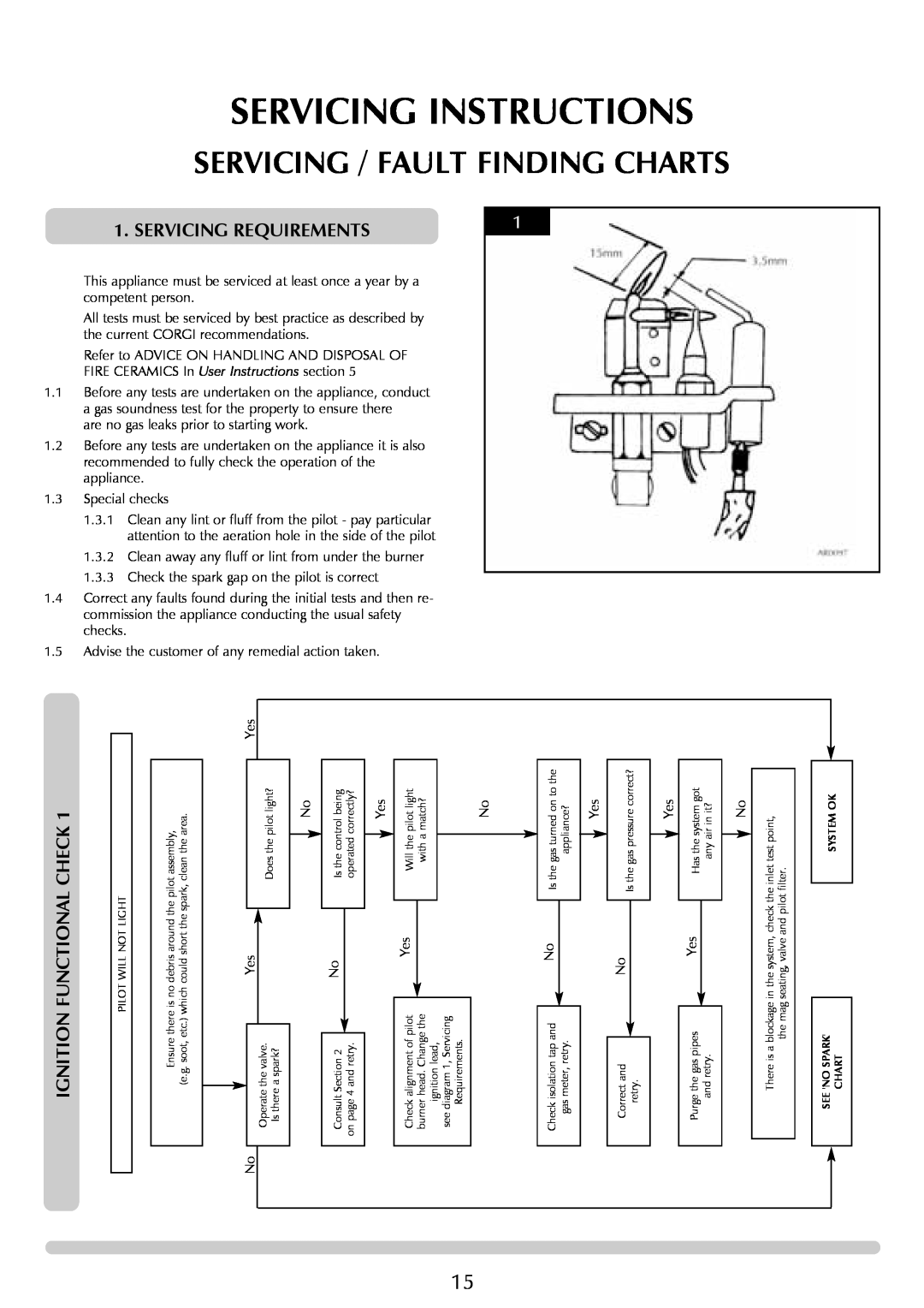 Stovax Coal Effect Stove Range Conventional Flue manual Servicing Instructions, Servicing / Fault Finding Charts 