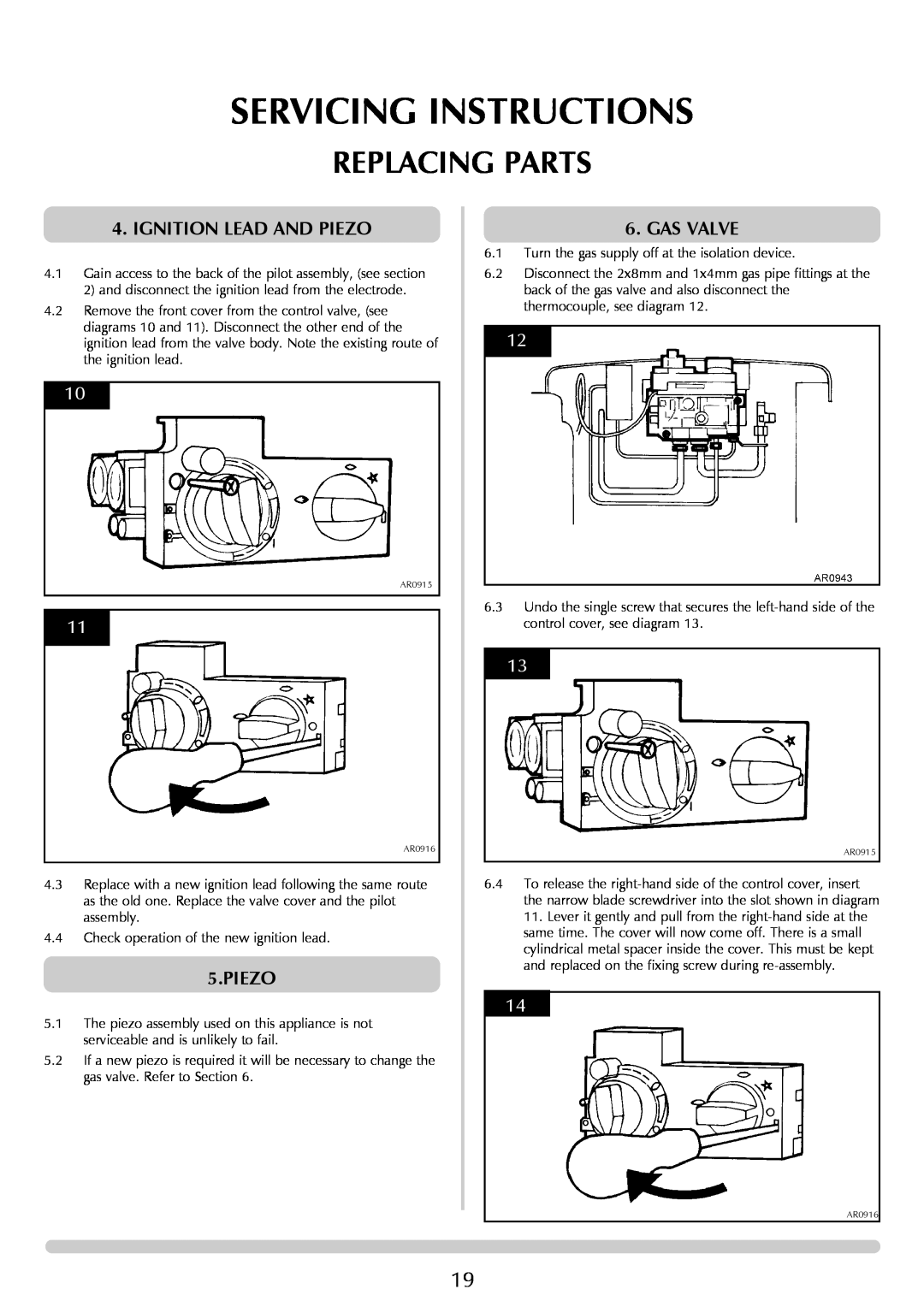 Stovax Coal Effect Stove Range Conventional Flue manual Servicing Instructions, Replacing Parts, Ignition Lead And Piezo 