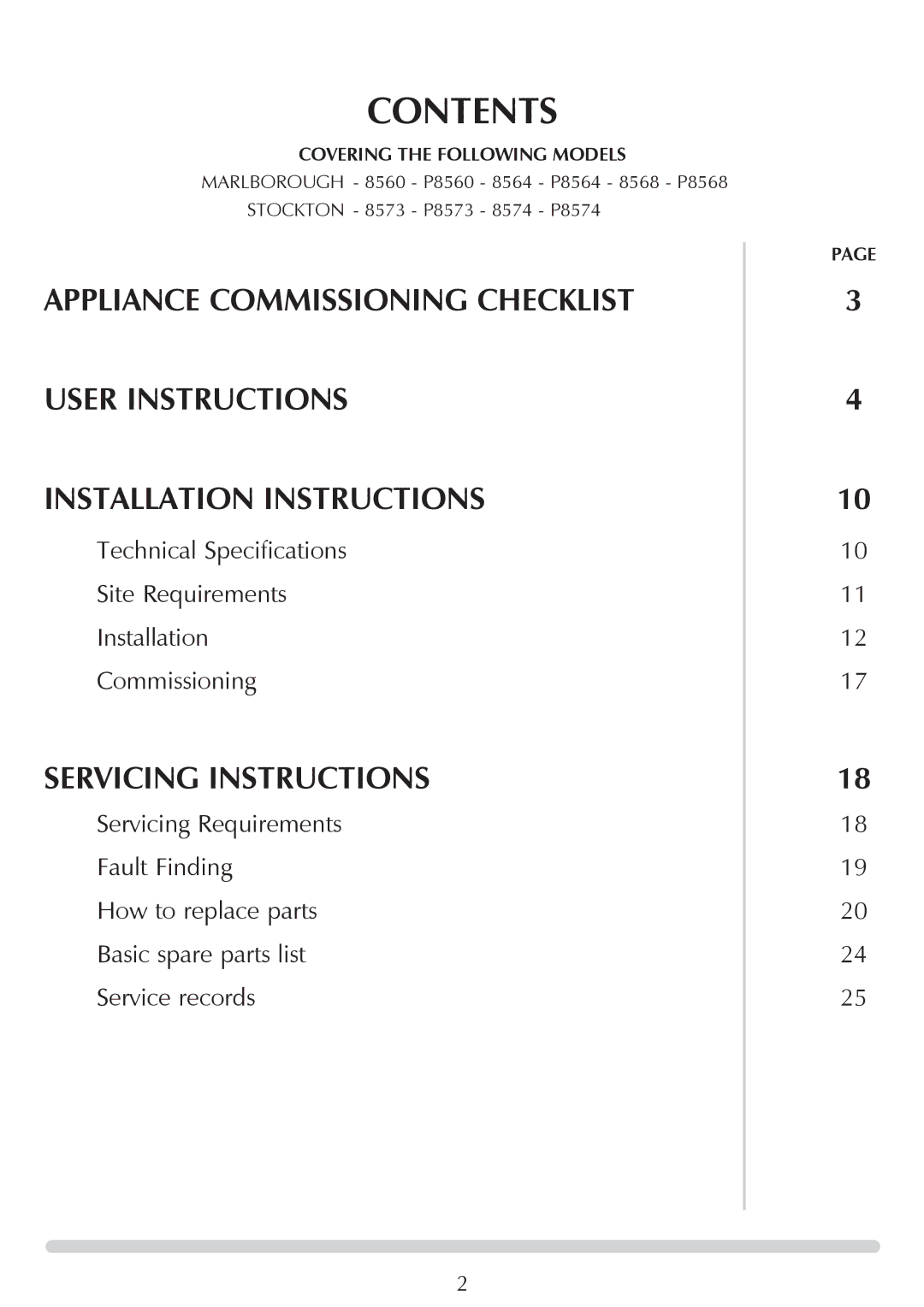 Stovax Coal Effect Stove Range manual Contents 