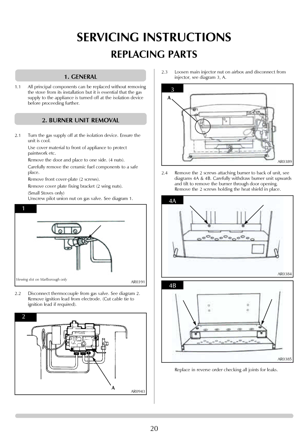 Stovax Coal Effect Stove Range manual Replacing Parts, Burner Unit Removal 