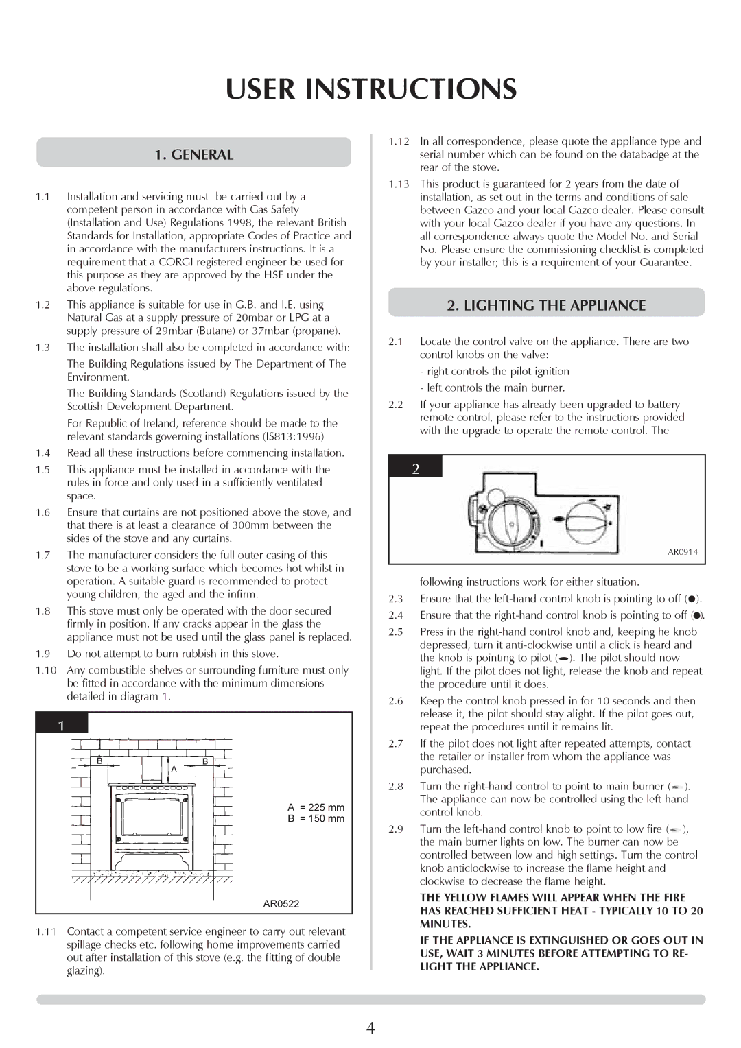 Stovax Coal Effect Stove Range manual User Instructions, General, Lighting the Appliance 