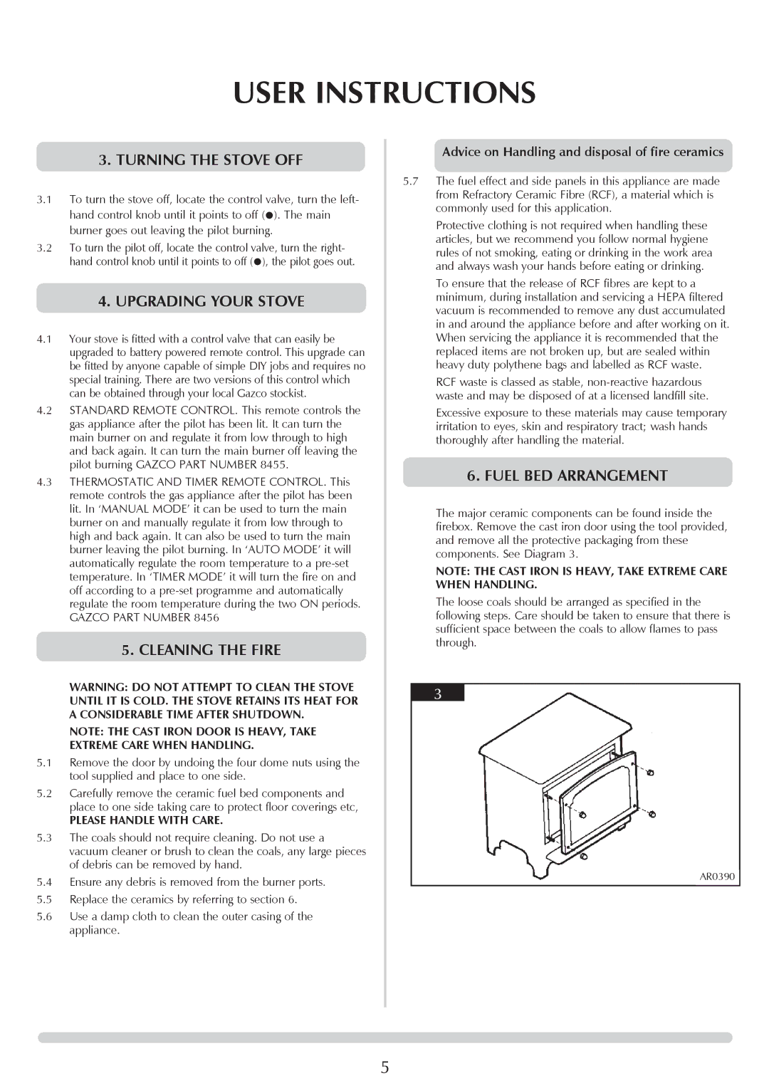 Stovax Coal Effect Stove Range manual Turning the Stove OFF, Upgrading Your Stove, Cleaning the Fire, Fuel BED Arrangement 