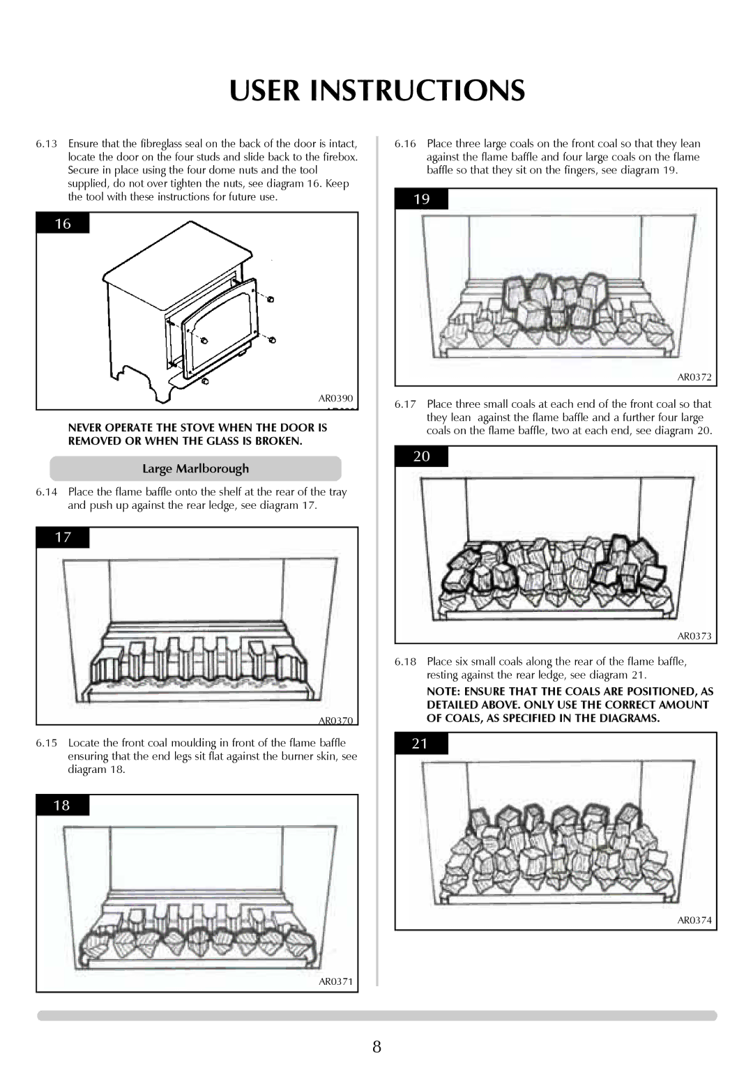 Stovax Coal Effect Stove Range manual Large Marlborough 