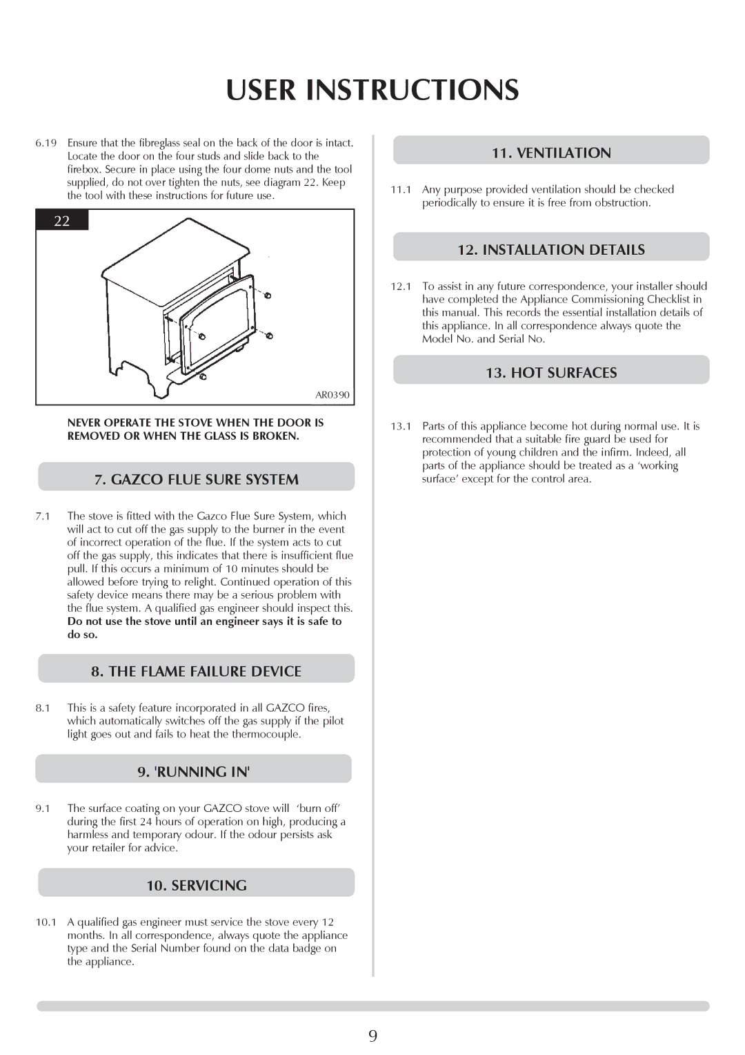 Stovax Coal Effect Stove Range Gazco Flue Sure System, Flame Failure Device, Running, Servicing, Ventilation, HOT Surfaces 