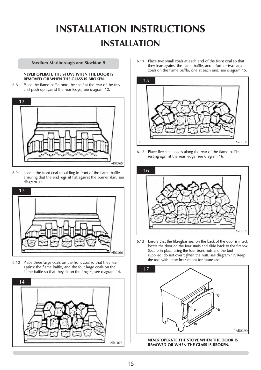 Stovax Coal Effect Stove Range manual Installation Instructions, Medium Marlborough and Stockton, AR0365 