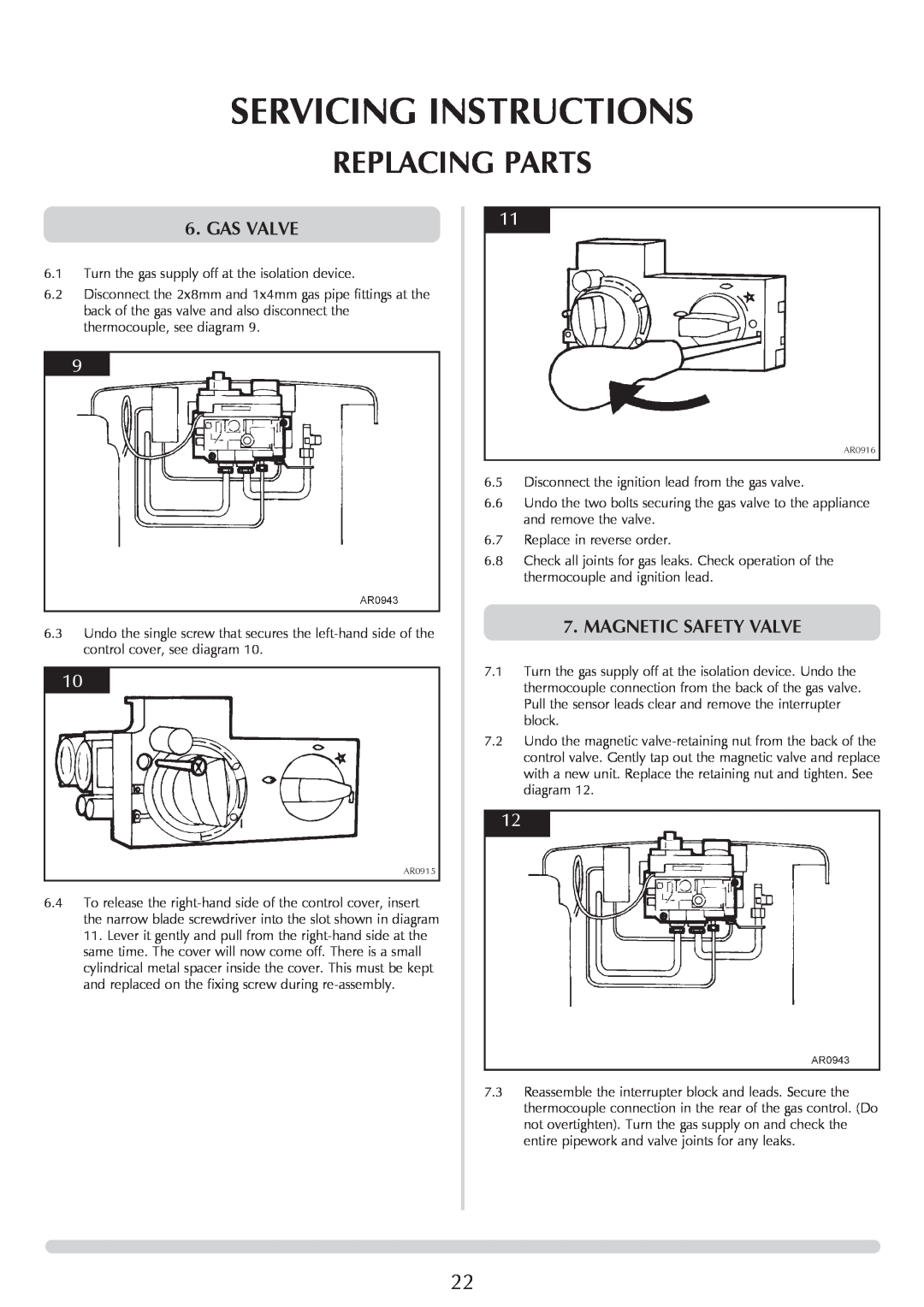 Stovax Coal Effect Stove Range manual Servicing Instructions, Replacing Parts, Gas Valve, Magnetic Safety Valve 