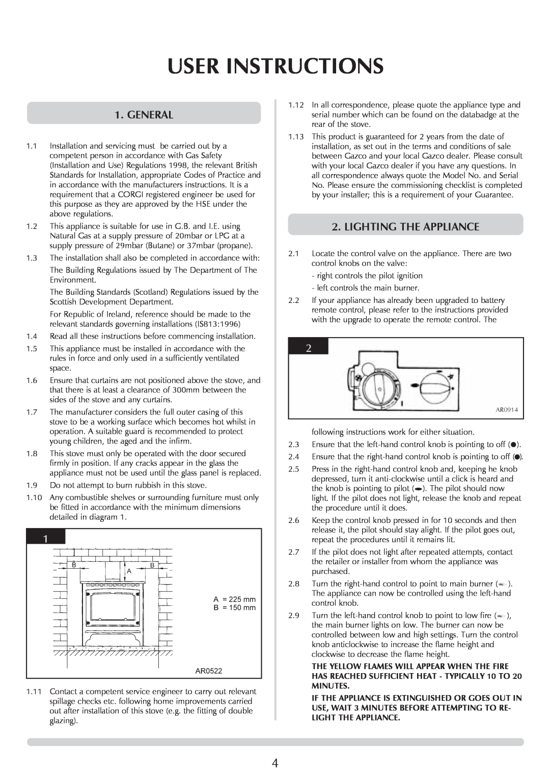 Stovax Coal Effect Stove Range manual User Instructions, General, Lighting The Appliance 