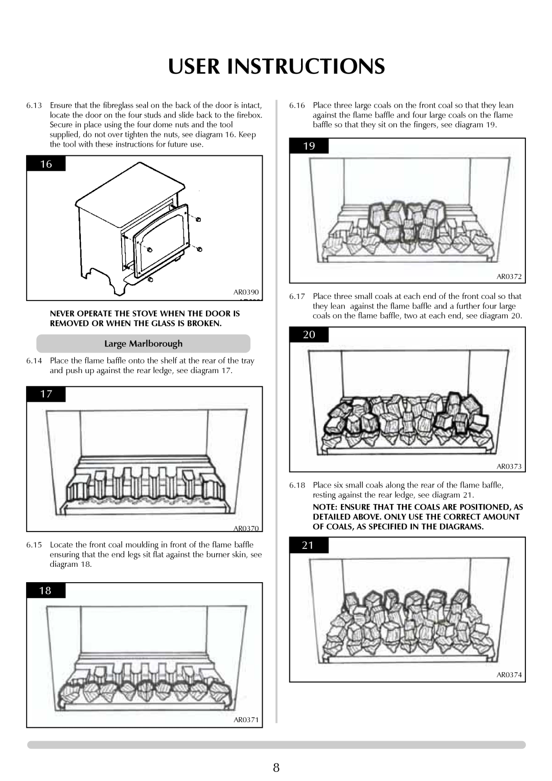 Stovax Coal Effect Stove Range manual User Instructions, Large Marlborough 