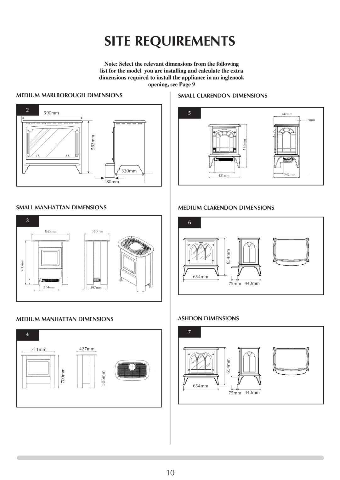 Stovax Electric Stove Range manual Medium Marlborough Dimensions 