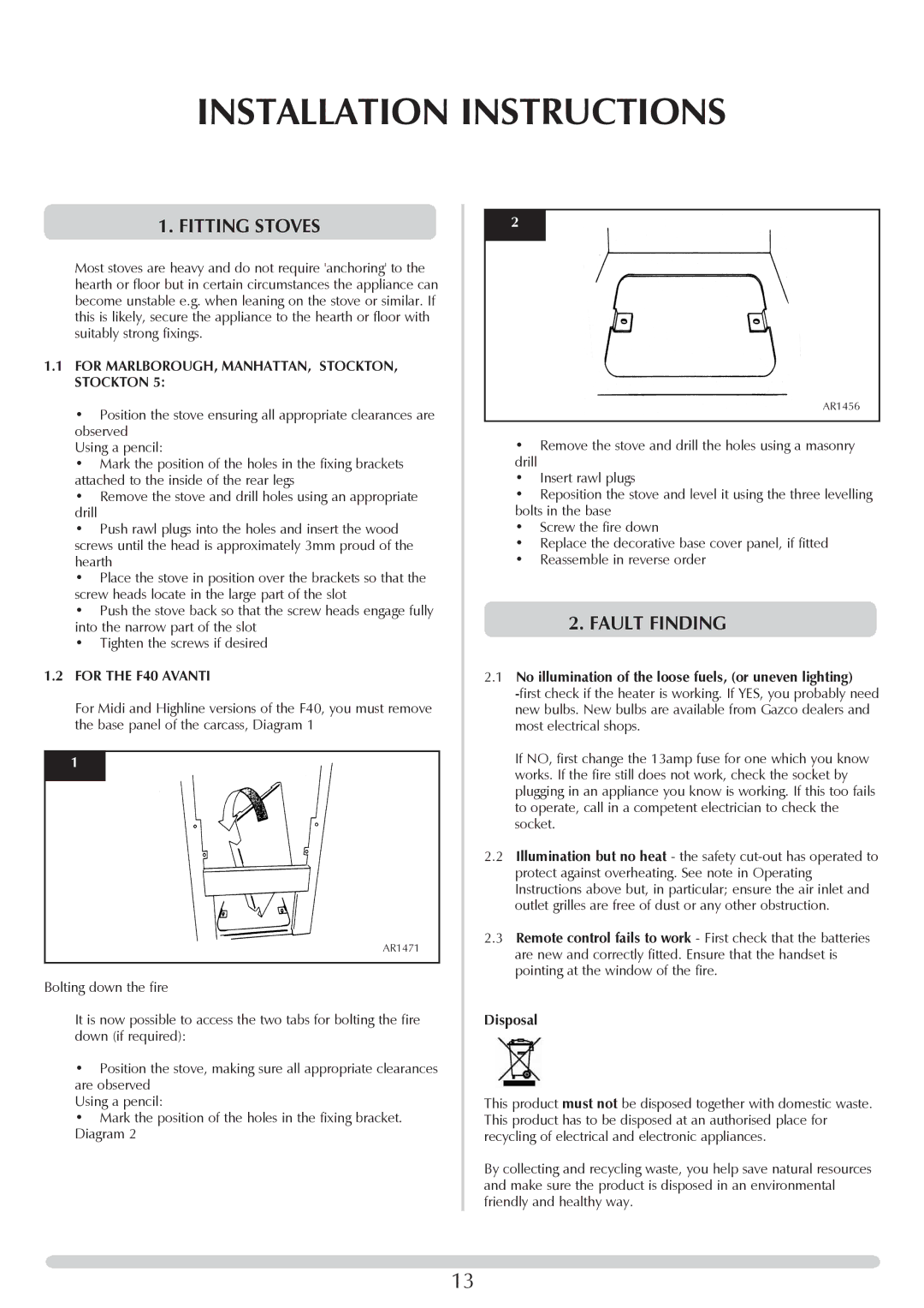 Stovax Electric Stove Range manual Fitting Stoves, Fault Finding, For MARLBOROUGH, MANHATTAN, STOCKTON, Stockton 