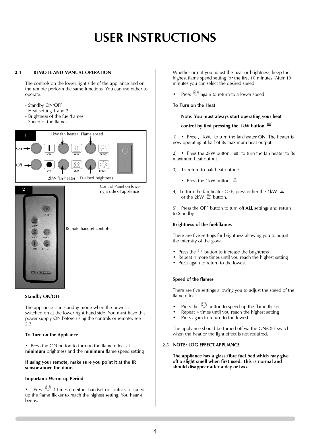 Stovax Electric Stove Range manual User Instructions, 2.4REMOTE AND MANUAL OPERATION 