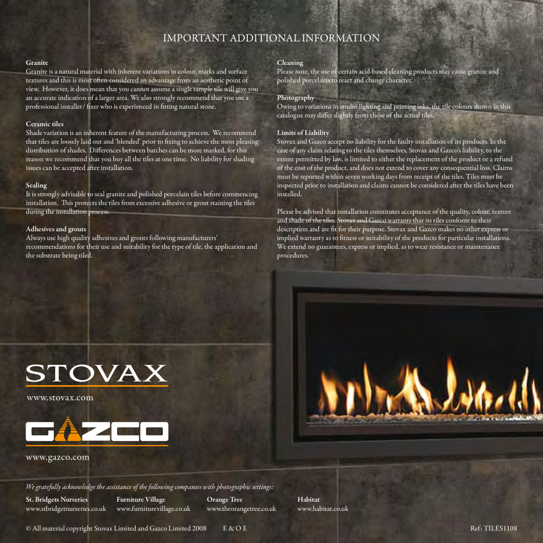 Stovax Exclusive Fireplace manual Important Additional Information 
