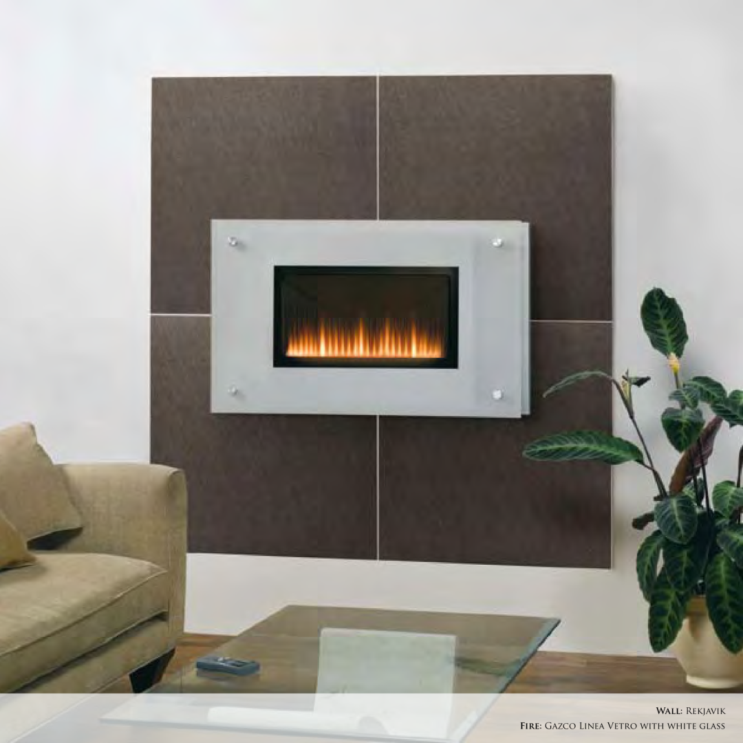 Stovax Exclusive Fireplace manual Wall Rekjavik, Fire Gazco Linea Vetro With White Glass 