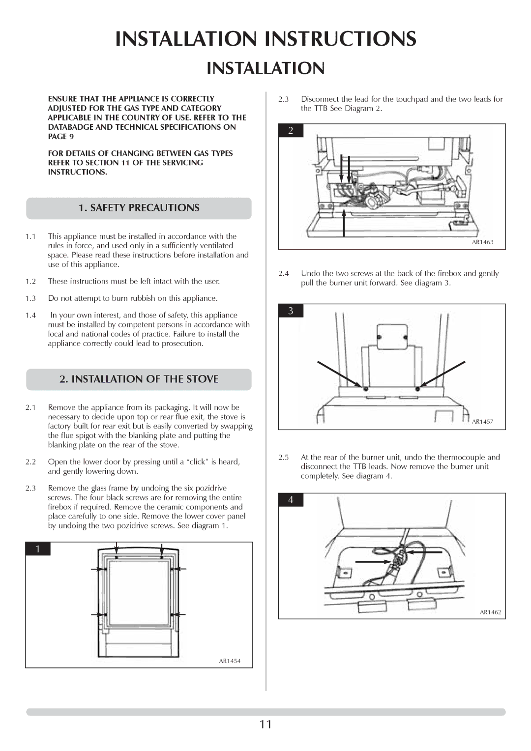 Stovax F40 manual Safety Precautions, Installation of the Stove 