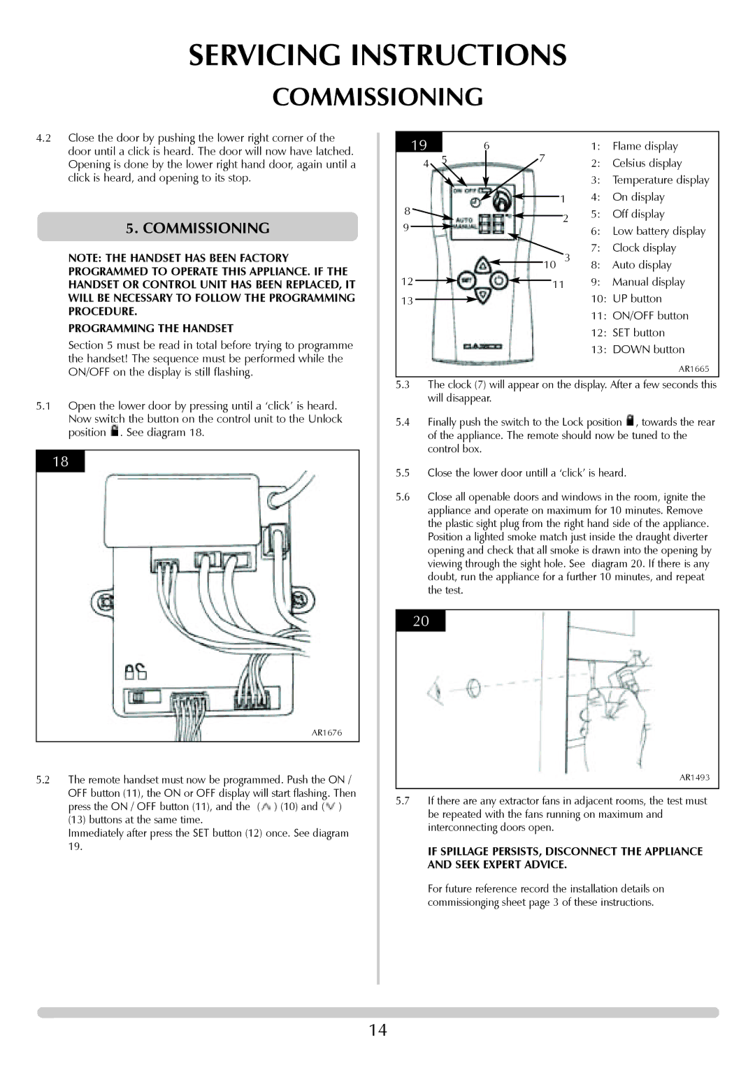 Stovax F40 manual Servicing Instructions, Commissioning, Programming the Handset 