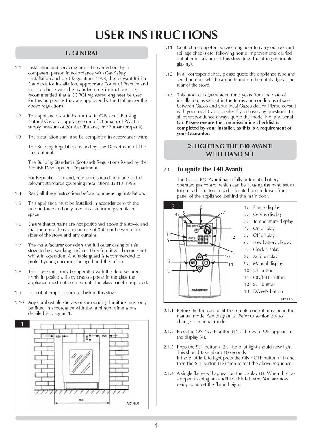 Stovax F40 manual User Instructions, General 