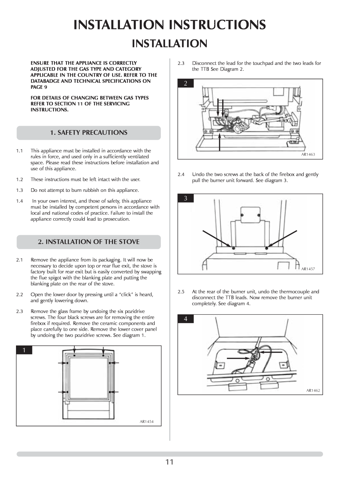 Stovax F40 manual Safety Precautions, Installation Of The Stove, Installation Instructions 