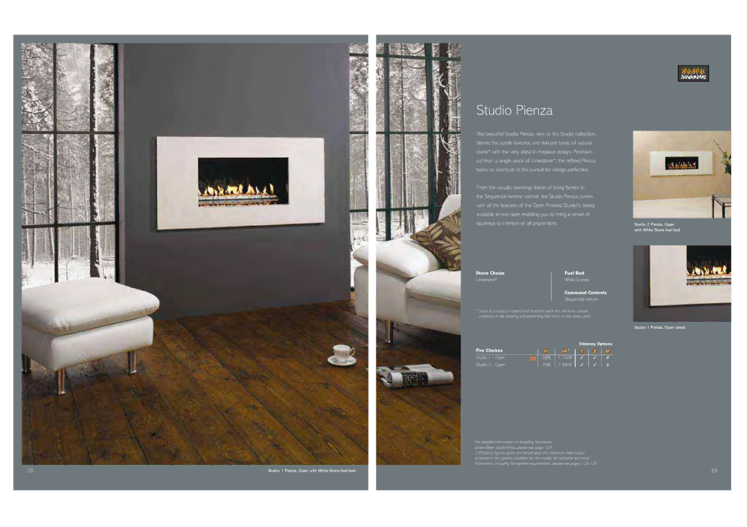 Stovax Gas and Electric Fires brochure Studio Pienza, Limestone, Studio 1 Open 25% 72kW Studio 2 Open 