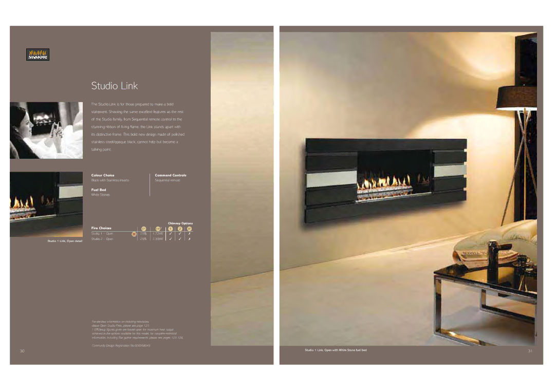 Stovax Gas and Electric Fires brochure Studio Link, Black with Stainless inserts 