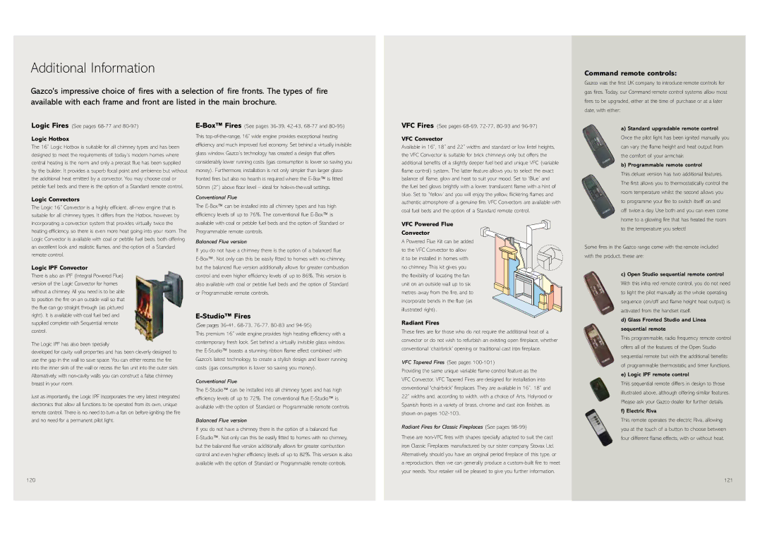 Stovax Gas and Electric Fires brochure Additional Information, Command remote controls 