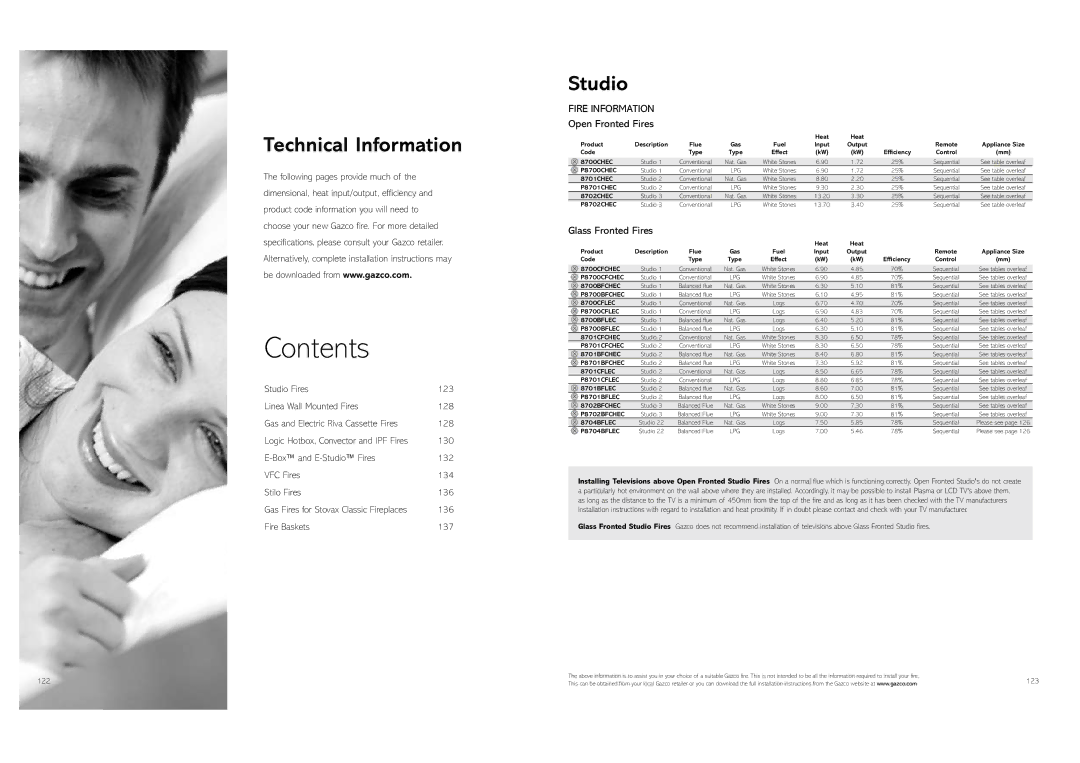 Stovax Gas and Electric Fires brochure Contents 