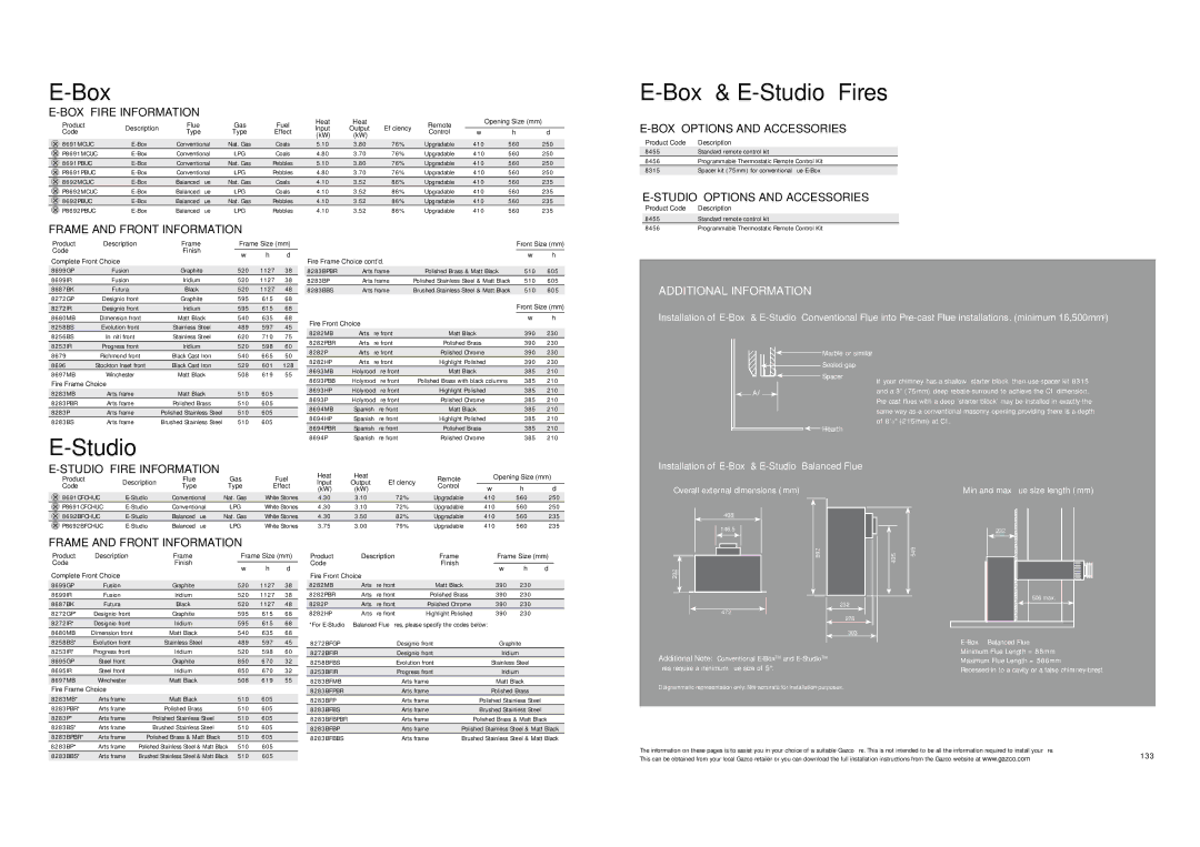 Stovax Gas and Electric Fires brochure Box, Recessed in to a cavity or a false chimney brest 