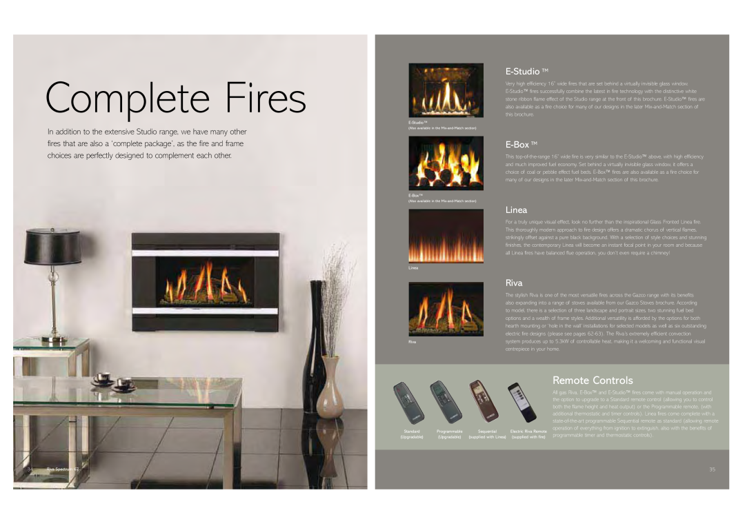 Stovax Gas and Electric Fires brochure Complete Fires, E-Studio TM, E-Box TM, Linea, Riva, Remote Controls 