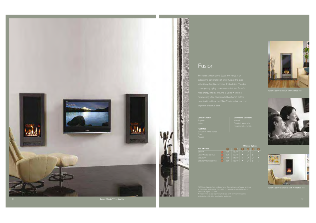 Stovax Gas and Electric Fires brochure Fusion, Colour Choice, Fuel Bed, Command Controls, Fire Choices 