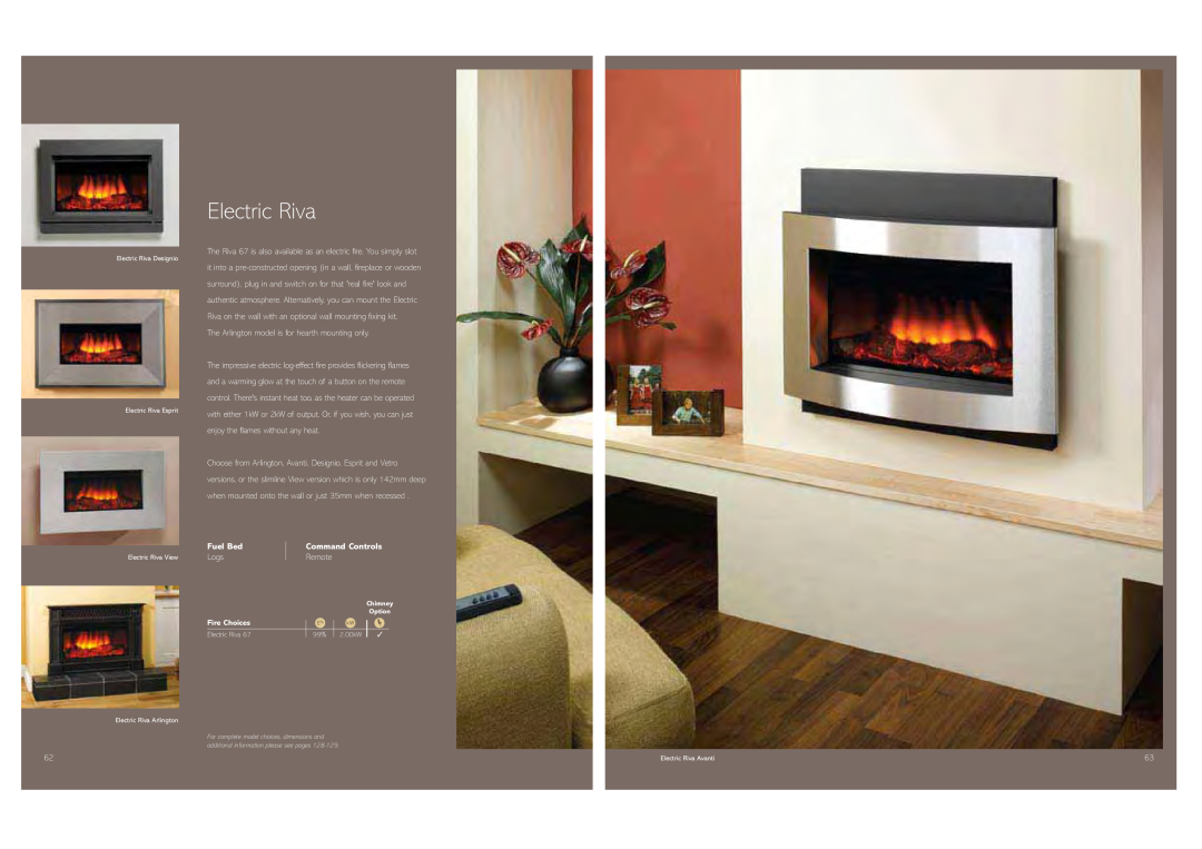 Stovax Gas and Electric Fires brochure Electric Riva, Fuel Bed, Command Controls 