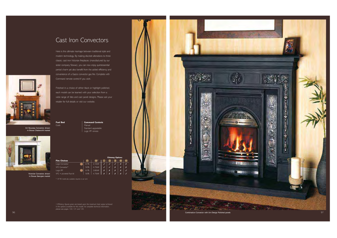 Stovax Gas and Electric Fires brochure Cast Iron Convectors, Fuel Bed, Command Controls, Fire Choices 
