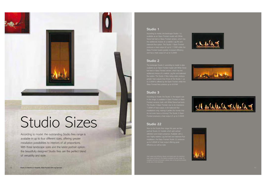 Stovax Gas and Electric Fires brochure Studio Sizes 