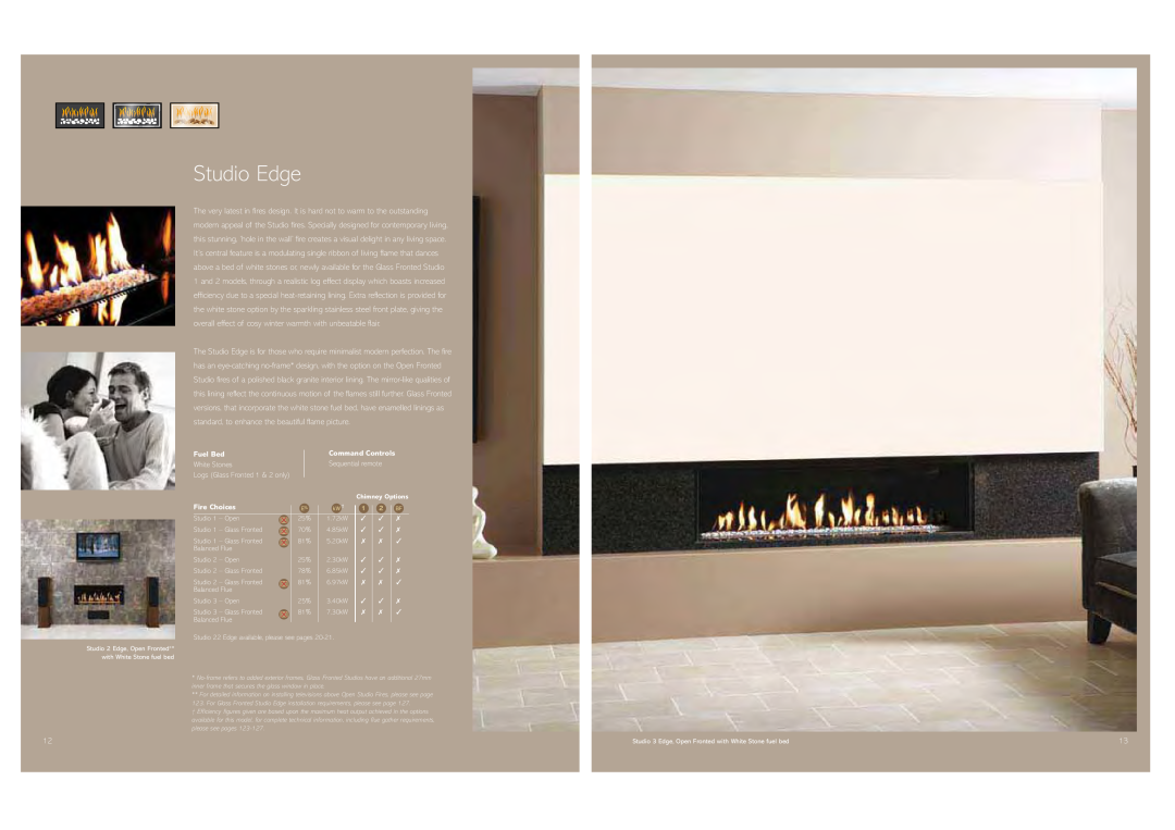 Stovax Gas and Electric Fires brochure Studio Edge, Fuel Bed, Command Controls, Fire Choices 