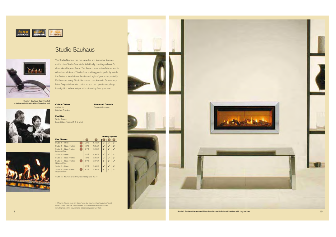 Stovax Gas and Electric Fires brochure Studio Bauhaus, Colour Choices, Fuel Bed, Fire Choices, Command Controls 