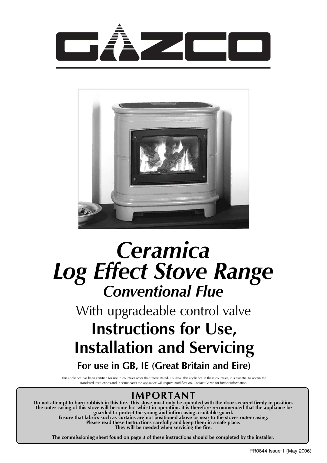 Stovax Gazco Ceremica Log Effect Stove Range manual Ceramica Log Effect Stove Range 