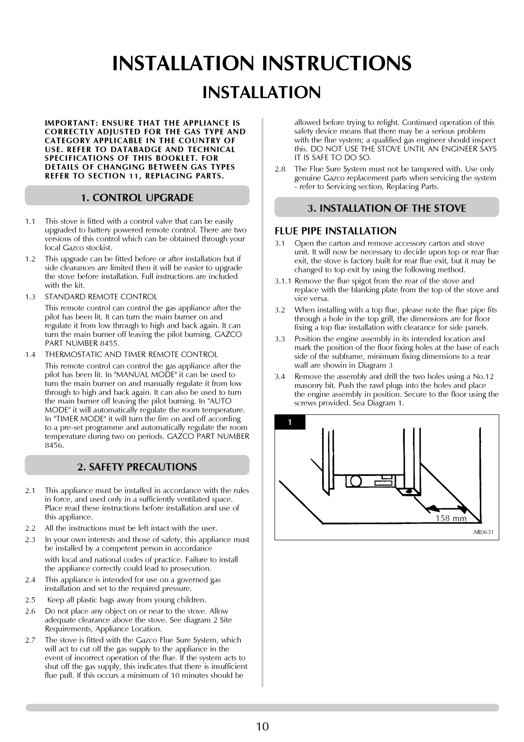 Stovax Gazco Ceremica Log Effect Stove Range manual Installation, Control Upgrade, Safety Precautions 