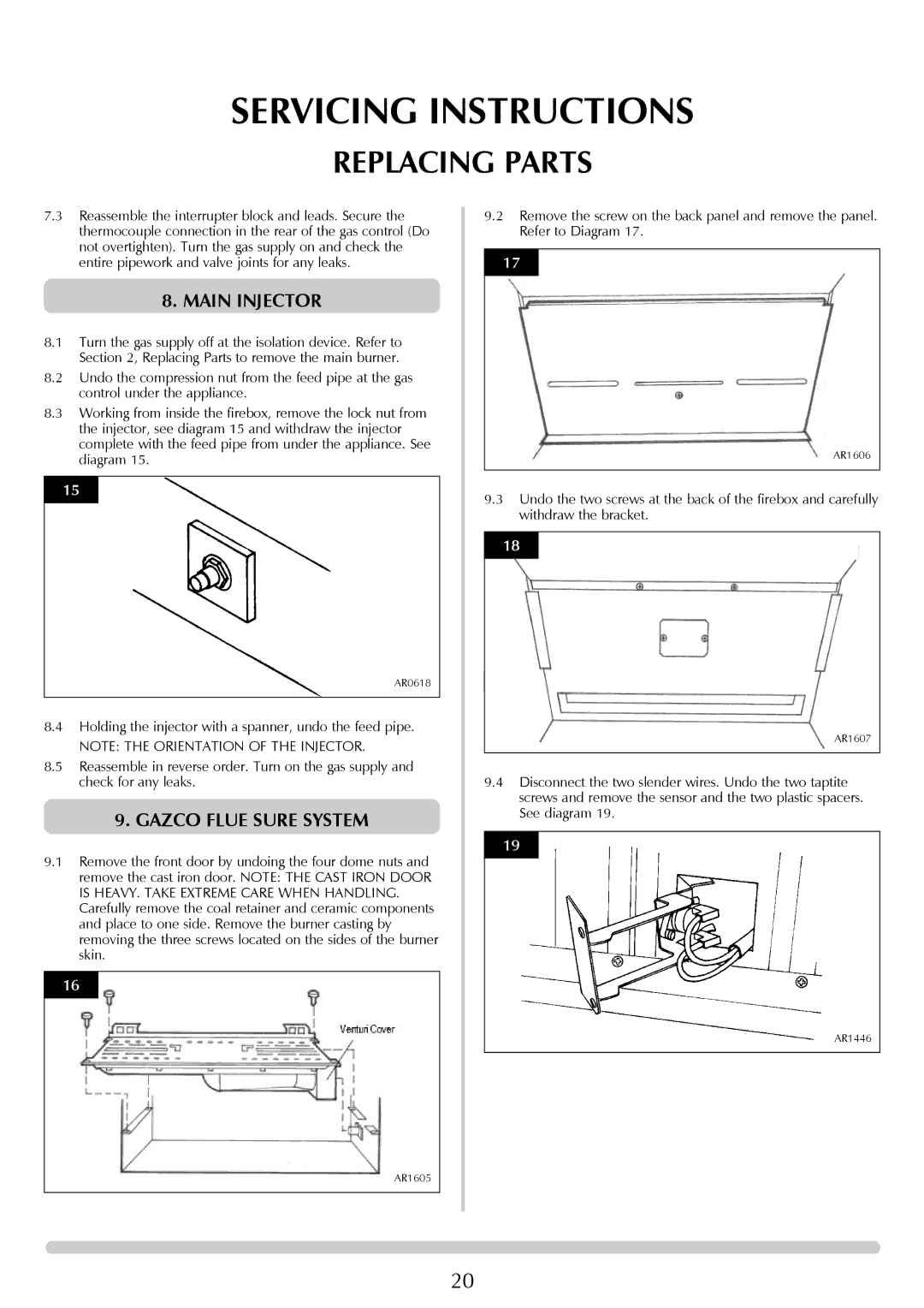 Stovax Gazco Ceremica Log Effect Stove Range manual Main Injector, Gazco Flue Sure System 