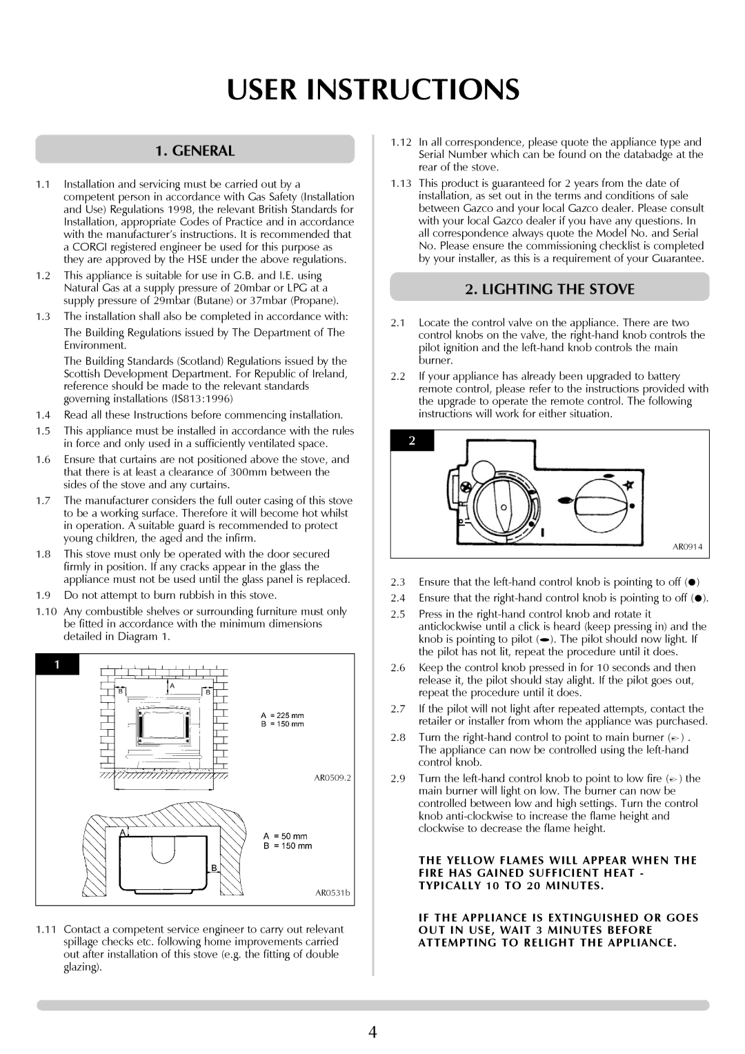 Stovax Gazco Ceremica Log Effect Stove Range manual User Instructions, General, Lighting the Stove 