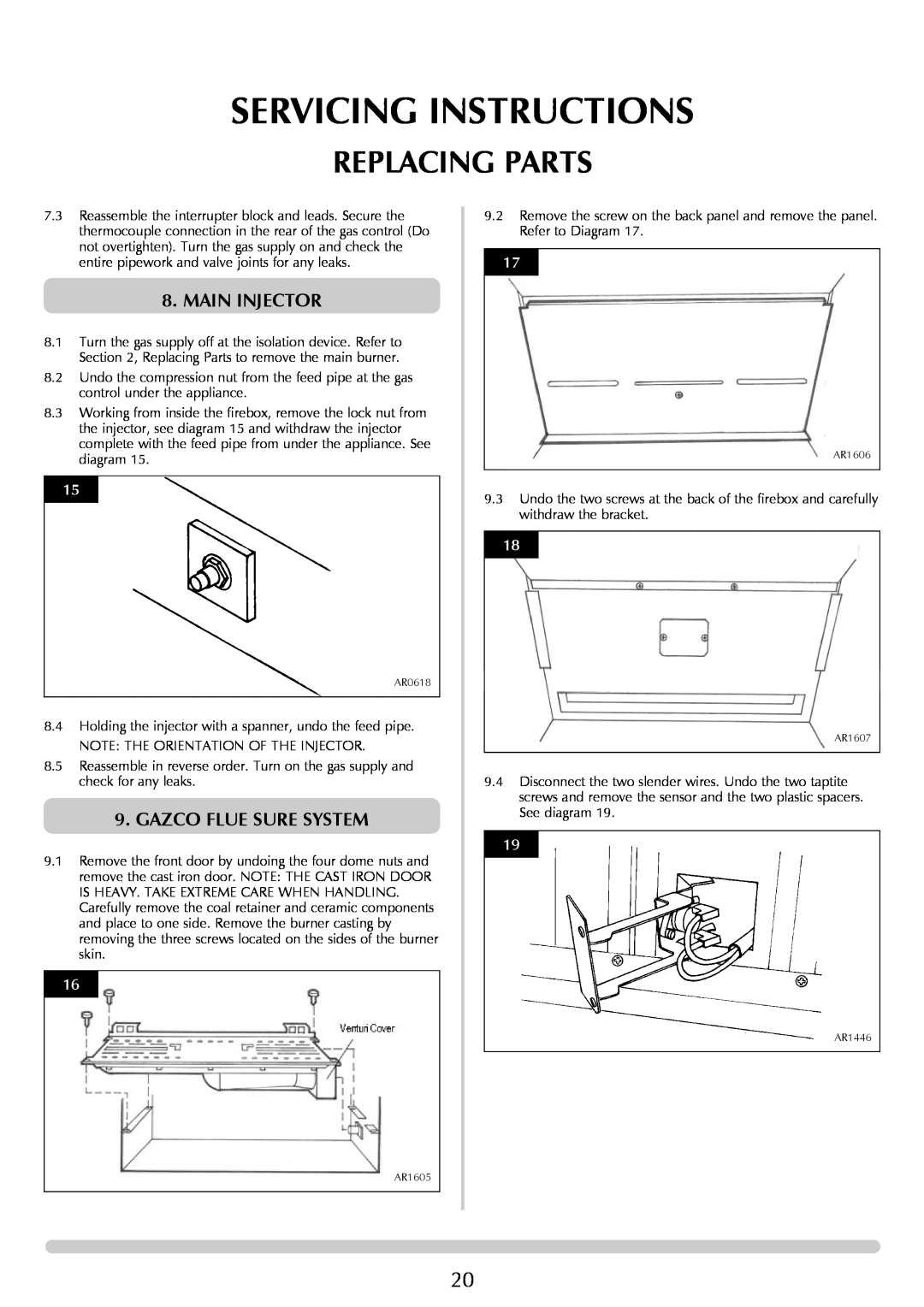 Stovax Gazco Ceremica Log Effect Stove Range manual Servicing Instructions, Replacing Parts, Main Injector 