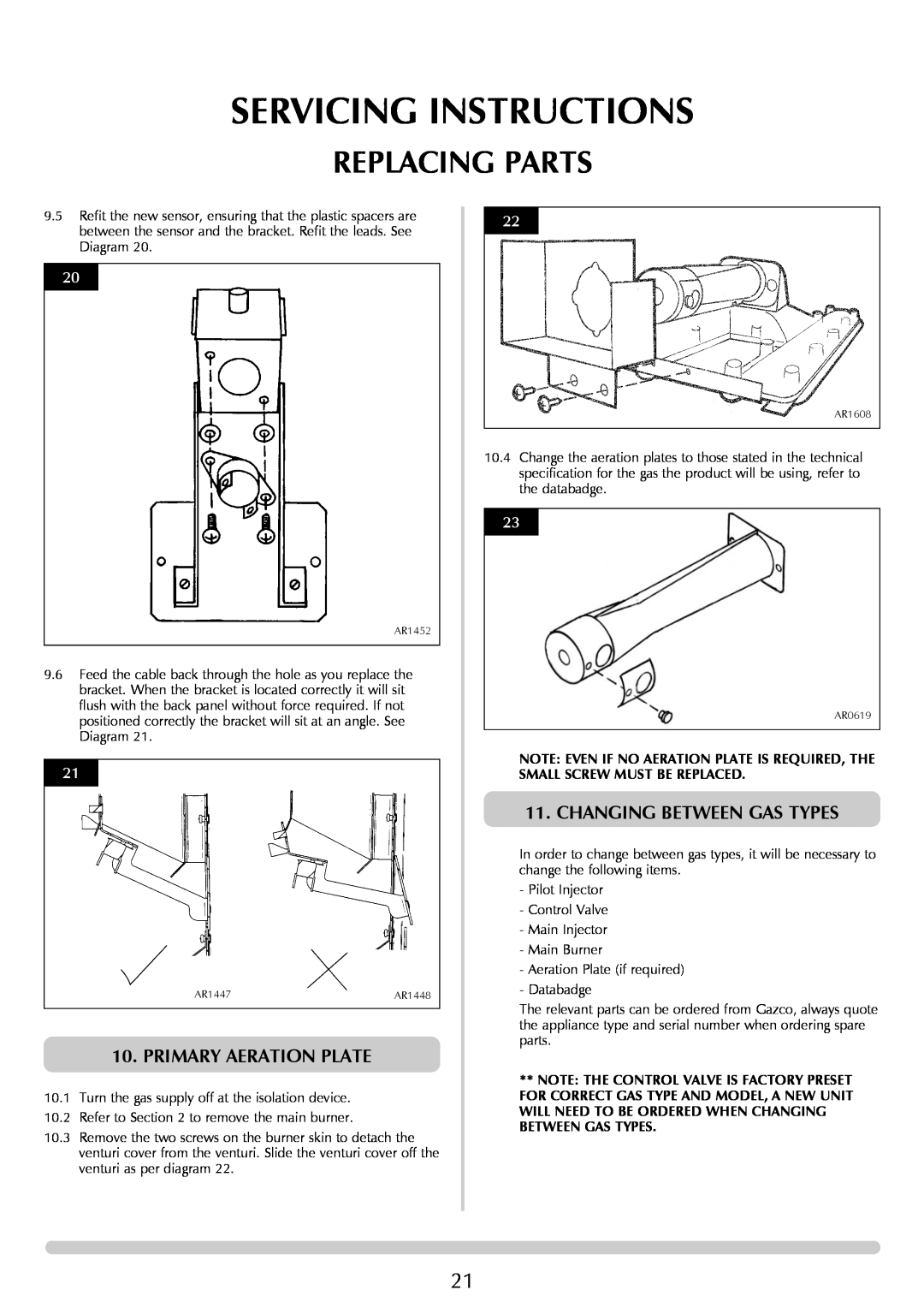 Stovax Gazco Ceremica Log Effect Stove Range manual Servicing Instructions, Replacing Parts, Primary Aeration Plate 