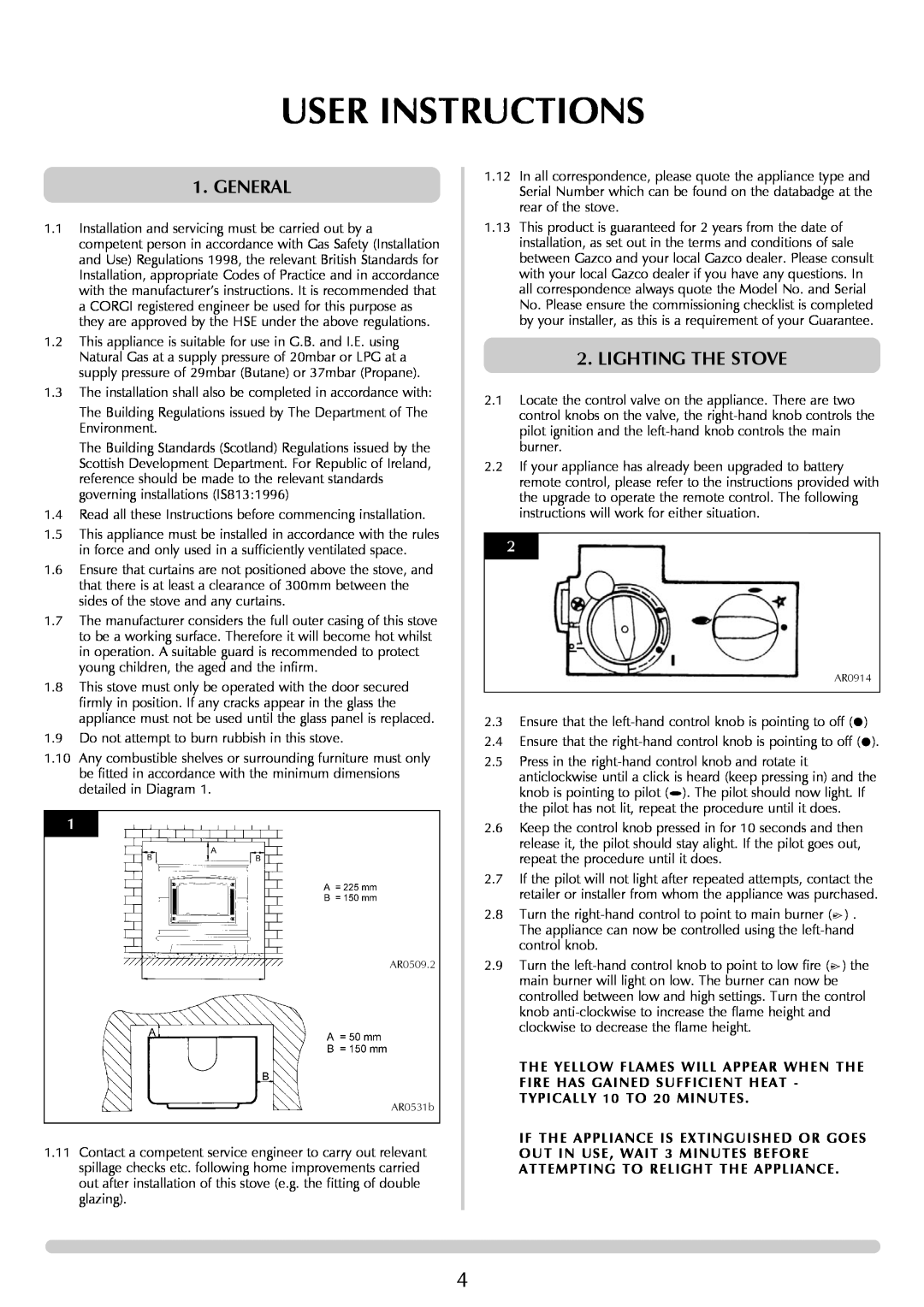 Stovax Gazco Ceremica Log Effect Stove Range manual User Instructions, General, Lighting The Stove 
