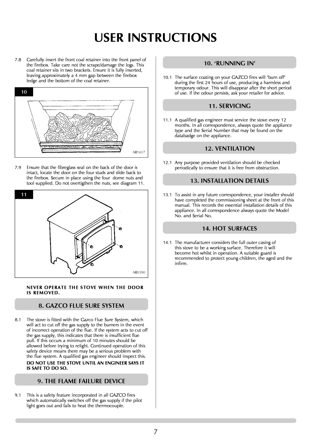 Stovax Gazco Ceremica Log Effect Stove Range manual User Instructions, Gazco Flue Sure System, The Flame Failure Device 