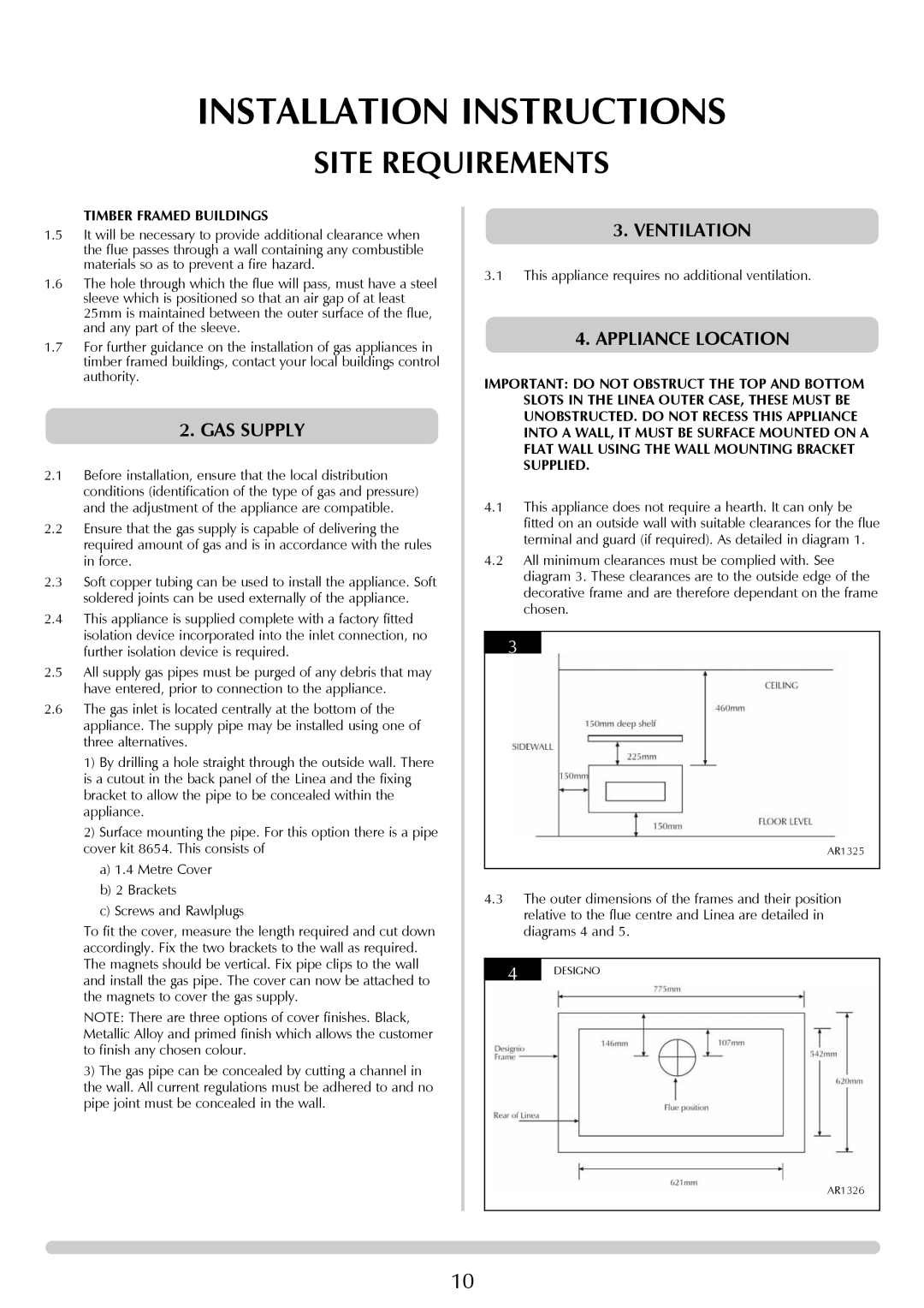 Stovax GAZCO Linea Balanced Flue Convector Fire manual GAS Supply, Appliance Location 