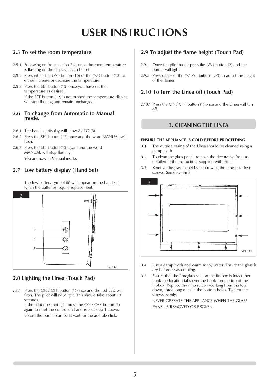 Stovax GAZCO Linea Balanced Flue Convector Fire manual To set the room temperature, Cleaning the Linea 